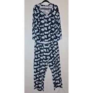 SLEEP SENSE Pajama Set Women's Sz 2X Polar Bears Winter Navy Blue Snowflakes EUC
